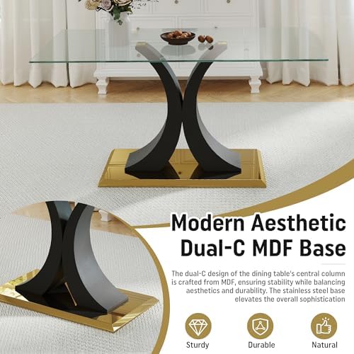 Modern Luxury Glass Dining Set for 4, 63'' Large Minimalist Rectangle...