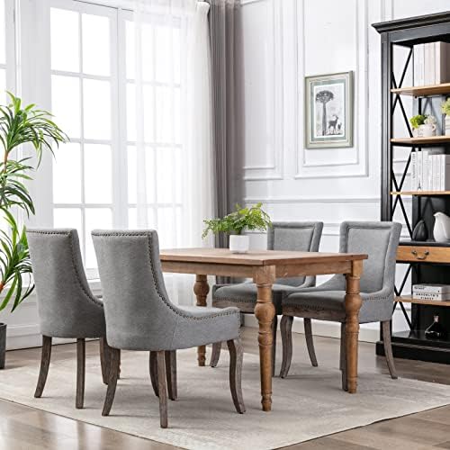 Modern Dining Chairs Set of 4, Fabric Upholstered High Back Chairs with Nailh...