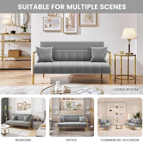 Yaheetech 56.5" Small Sofa 2 Seater Couch with Gold-Tone Legs, Light Gray
