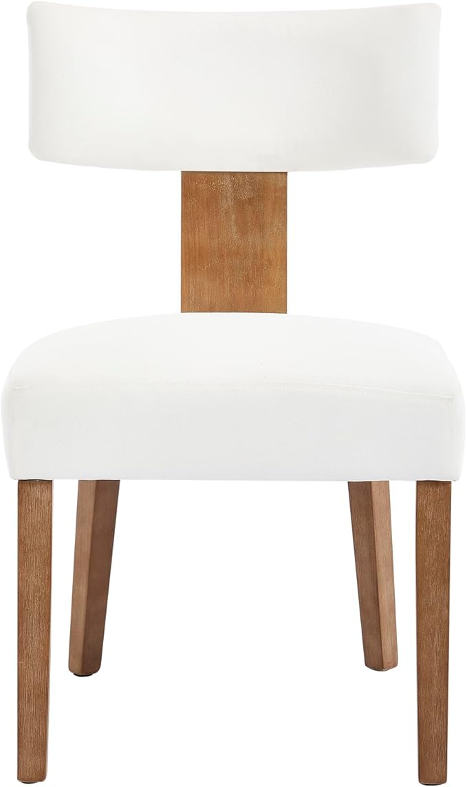 Modern Dining Chairs Set of 6, Upholstered Kitchen Chairs with Curved Back, Farmhouse Linen Fabric Dining Room Chair Modern Wood Chairs for Living Room/Home Office/Reception, Cream