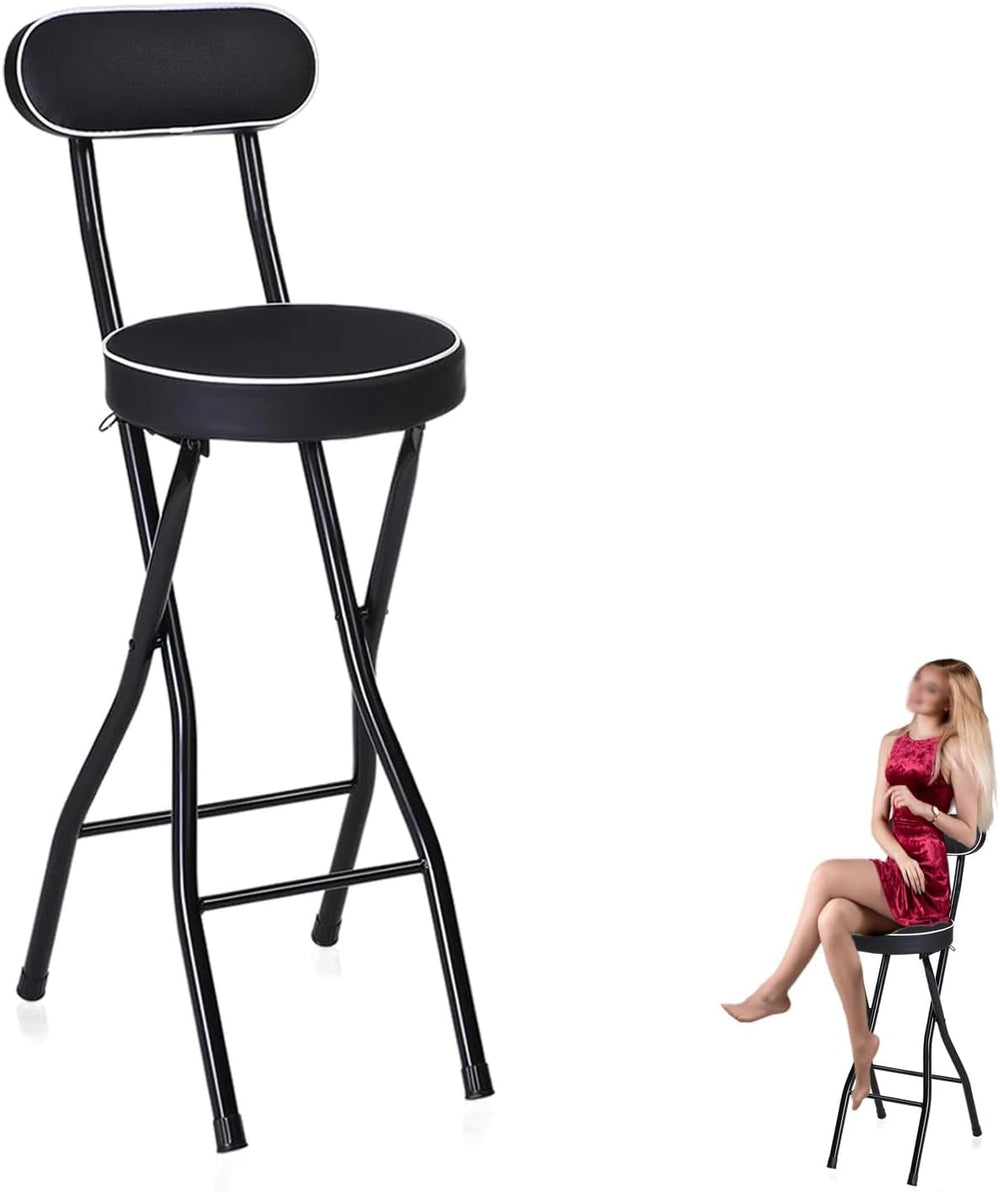 Padded Counter Height Foldable Stool, Folding Bar Stool with Back, Tall Bar F...