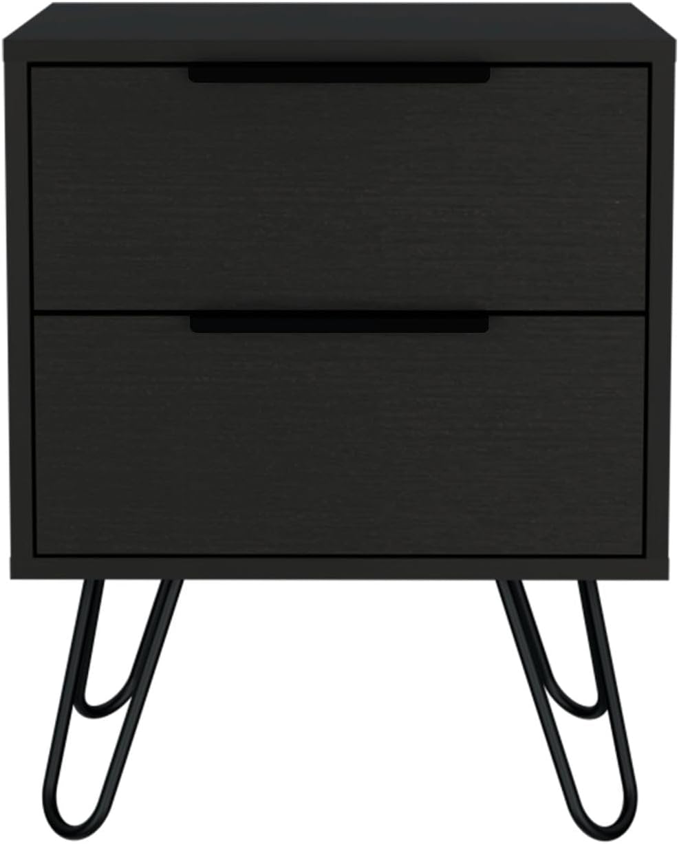2 Nightstand, End Table, Side Table Four Legs, Two Drawers -Black,for Small S...