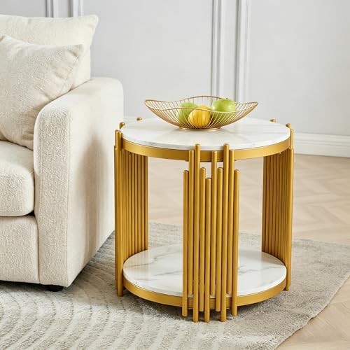 3 Piece Living Room Table Set, Faux Marble Round Coffee Table and End Tables,...