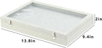 Coward Ring Organizer Jewelry Tray Box, Grey Beige Velvet 100 Slots Ring Display Tray Case with Transparent Glass Lid for Home Use or Store Selling Show