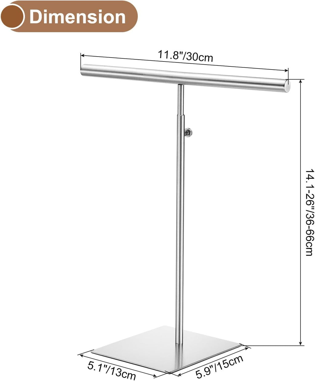uxcell Necklace Display Stand Adjustable Height Jewelry Rack T Bar Tabletop Purse Holder for Home Boutique Store - Silver