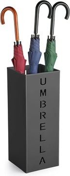 Square Metal Umbrella Holder Stand, Black Free Standing Umbrella Rack | Hollow Letter Pattern, Coated Steel, Open-Top Quick Drying, For Umbrellas, Walking Sticks, Entryway, Office And Hotel