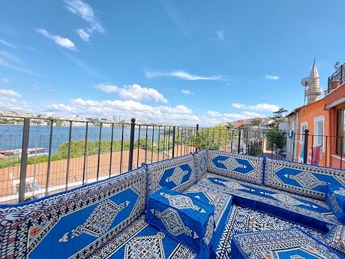 arabicsofa U Shaped Arabic Sofa Set – Royal Blue Modular Floor Seating for Gu...