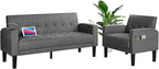 AILEEKISS 2 Piece Living Room Sofa Set 56" W Loveseat Sofas with 2 USB and Removable Armrests, Modern Fabric, 2 Pcs Sectional Couches Set for Apartment, Small Space, Dark Grey