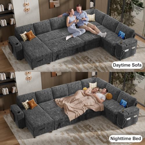 Vipbear 130" Modular Sectional Sleeper Sofa with Pull Out Bed, 9 Seat Ch...