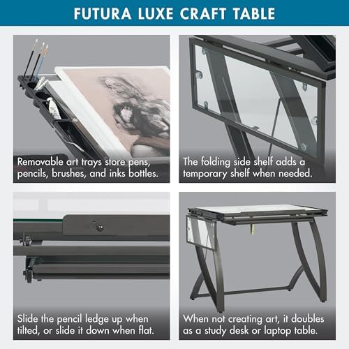 SD STUDIO DESIGNS Futura Luxe Drawing, Drafting, Craft Table with Drawer, 35&...