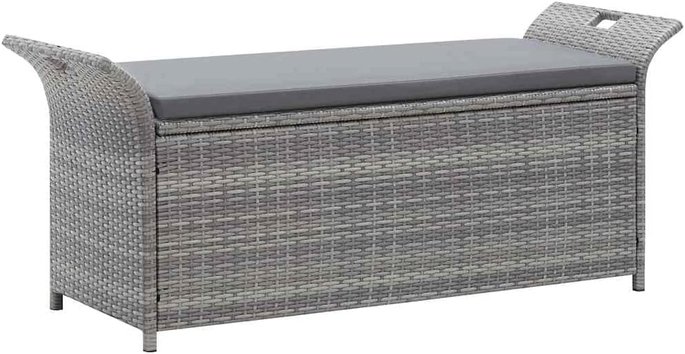 Poly Rattan Patio Storage Bench with Cushion, 54.3" Waterproof PE Outdoo...