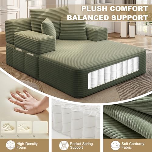 60.2" Oversized Chaise Lounge Chair, Corduroy Cloud Couch, Deep Seat Con...