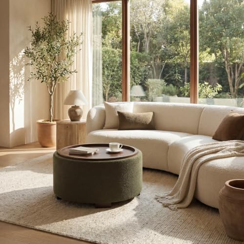 Zihanhome 30 Inch Round Storage Ottoman, Ottoman Coffee Table with Lift Off L...
