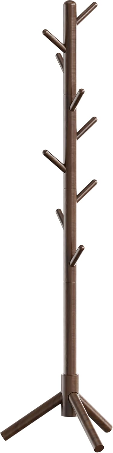 Simple Houseware Wooden Coat Rack Stand Garment Adjustable Tree Rack, 9 Hooks, Walnut