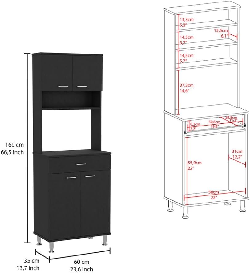 Tuhome Santoro 60 Pantry Cabinet with Double Doors, Adjustable Shelves, Versa...