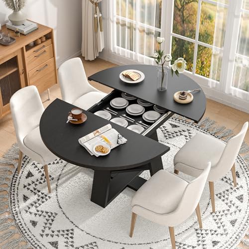 43.3"-59" Extendable Round Oval Dining Table for 4-8 with Storage S...
