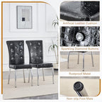 Modern Faux Marble Dining Table Set for 6, 63" White Rectangular Kitchen Table with Elegant U-Shaped Pedestal Base & 6 Tufted Upholstered High-Back Chairs, Luxury 7-Piece Dining Room Furniture Set