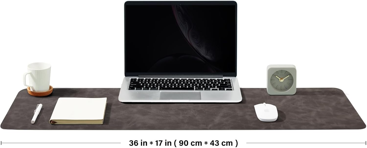 Distressed Leather Desk Mat - Non-Slip PU Desk Pad for Office and Home - Desk Organization and Accessories - Ideal for Large Mouse Pad and Desk Mats on Top of Desks(Slate Gray,36"x 17")