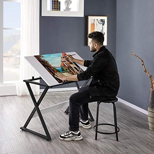 Yaheetech Height Adjustable Drafting Table, Tilting Art Desk, White