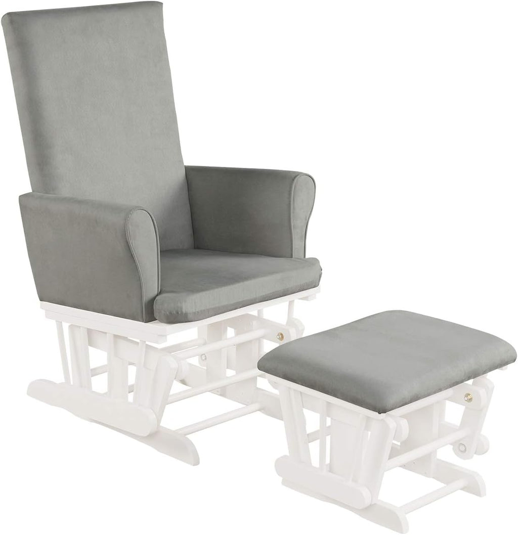 Costzon Baby Glider and Ottoman Cushion Set, Wood Baby Rocker Nursery Furniture for Napping, Nursing, Reading, Upholstered Hoop Glider & Ottoman Comfort Nursery Chair w/Padded Armrests (Gray)