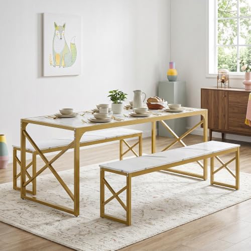 VECELO 55” Kitchen Dining Table Set for 4, Heavy-Duty Steel Frame & Wood-...