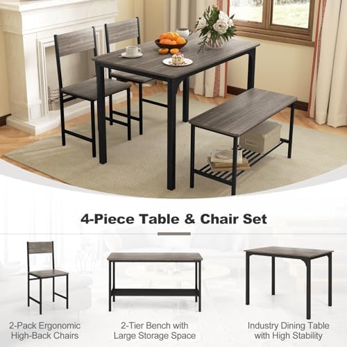 Giantex Dining Table Set for 4, Kitchen Table with Bench and Chairs, Industri...