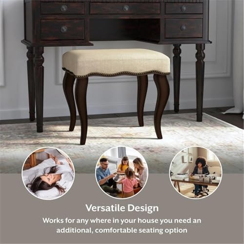 Hillsdale Hamilton Wood and Upholstered Backless Vanity Stool for Makeup Room...
