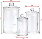 MDLUU Glass Canisters, Apothecary Jars with Airtight Lids, Bathroom Vanity Storage Organizer Containers for Qtip Cotton Swabs, Cotton Balls, Flossers, Bath Salt, Hair Tie, Set of 3