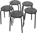 Topeakmart 17.3in Round Backless Stool, 5-Pack, Black | Portable plastic frame, nestable, space-saving, sturdy, versatile for indoor/outdoor, garden or party.