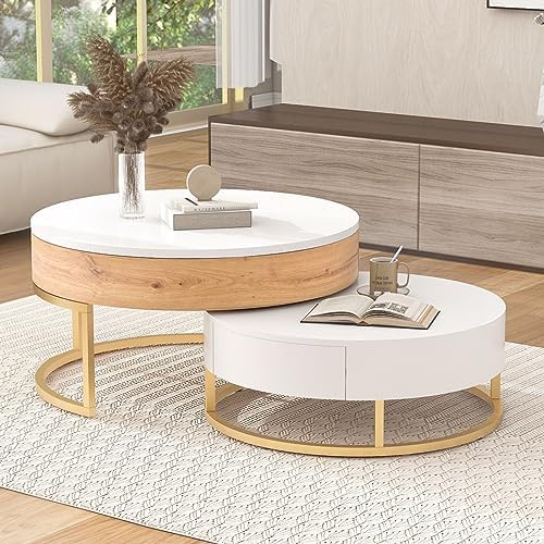 KEVINSPACE Nesting Table Set of 2 Modern, Lift-top Accent Coffee Tables with ...