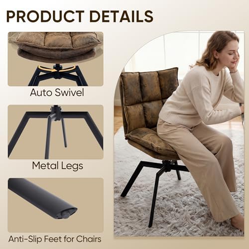 Swivel Dining Chairs Set 4,Mid-Century Modern PU Upholstered with 360°AUTO Sw...