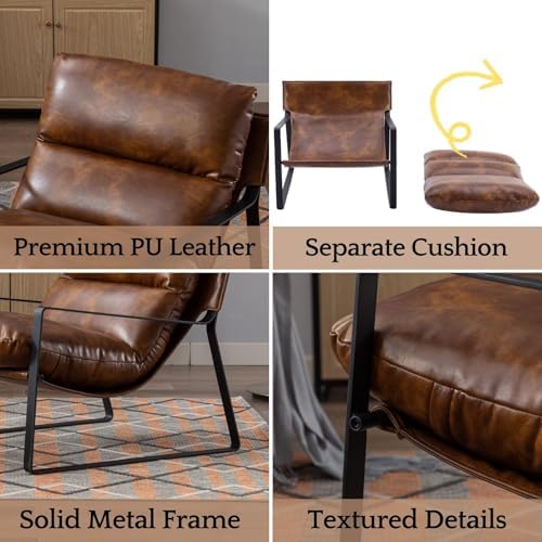 LukeAlon Set of 2 Modern PU Leather Accent Armchair, Retro Brown | Pu Leather...