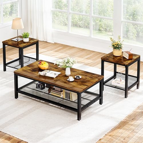 Recaceik 3-Piece Living Room Coffee Table Set, Industrial Coffee Table with 2...