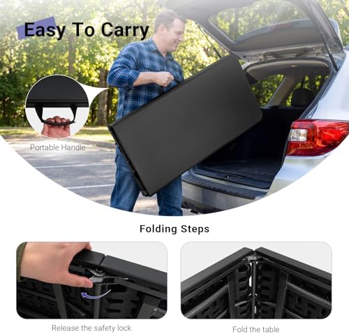 Byliable Folding Table 6FT Narrow Portable Plastic Heavy Duty Table, Black
