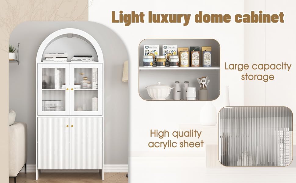 Spaco 69" Tall Arched Kitchen Pantry Cabinet with Led Lights,Wood Fluted...