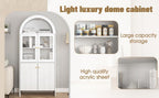 Spaco 69" Tall Arched Kitchen Pantry Cabinet with Led Lights,Wood Fluted Kitchen Storage Cabinet with 5-Tiers Storage Shelves,Modern Versatile Cupboard with Glass Doors for Dining Room. (White)