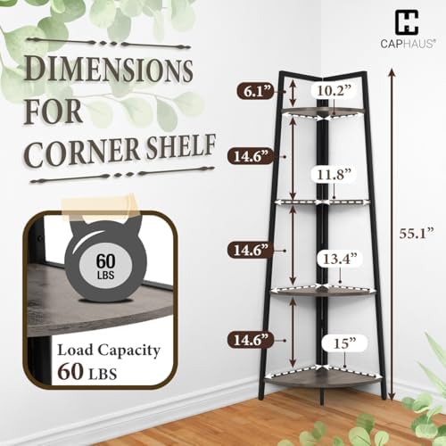 CAPHAUS 4-Tier Corner Shelf Stand, Tall Display Shelves, Ladder Corner Wood S...