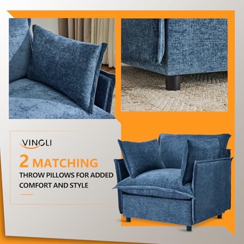 VINGLI 34" Width Oversized Accent Chairs Set of 2, Navy Sofa Reading Cha...