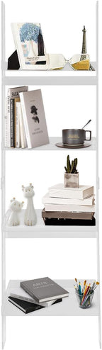 4-Tier Acrylic Ladder Bookshelf, Leaning Book Shelf Wall Leaning Shelves with Open Display Areas for Home Office