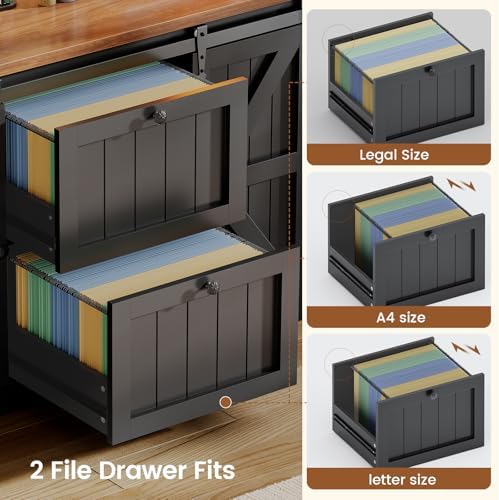 SEDETA 2 Drawer File Cabinet with Power Strip, 41” Farmhouse Filing Cabinet f...