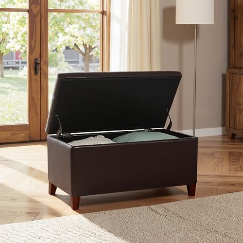 Joveco Storage Ottoman Bench, 33 Inches Faux Leather Rectangle Tufted Foot St...