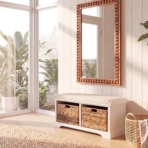 SAFAVIEH Furniture - Freddy 2-Basket Storage Bench - Vintage White - Solid Wo...