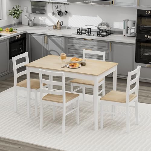 COSTWAY 5-Piece Dining Table Set for 4 w/Rubber Wood Structure, Natural