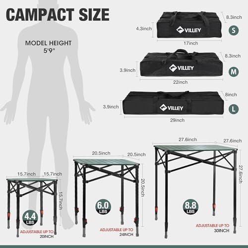 VILLEY Folding Camping Square Table, Portable Aluminum Table, Medium | Lightw...