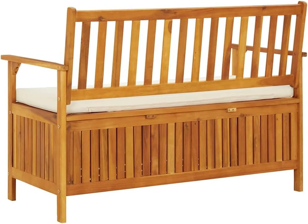 Patio Storage Bench, Solid Acacia Wood Outdoor Garden Bench with Seating for ...