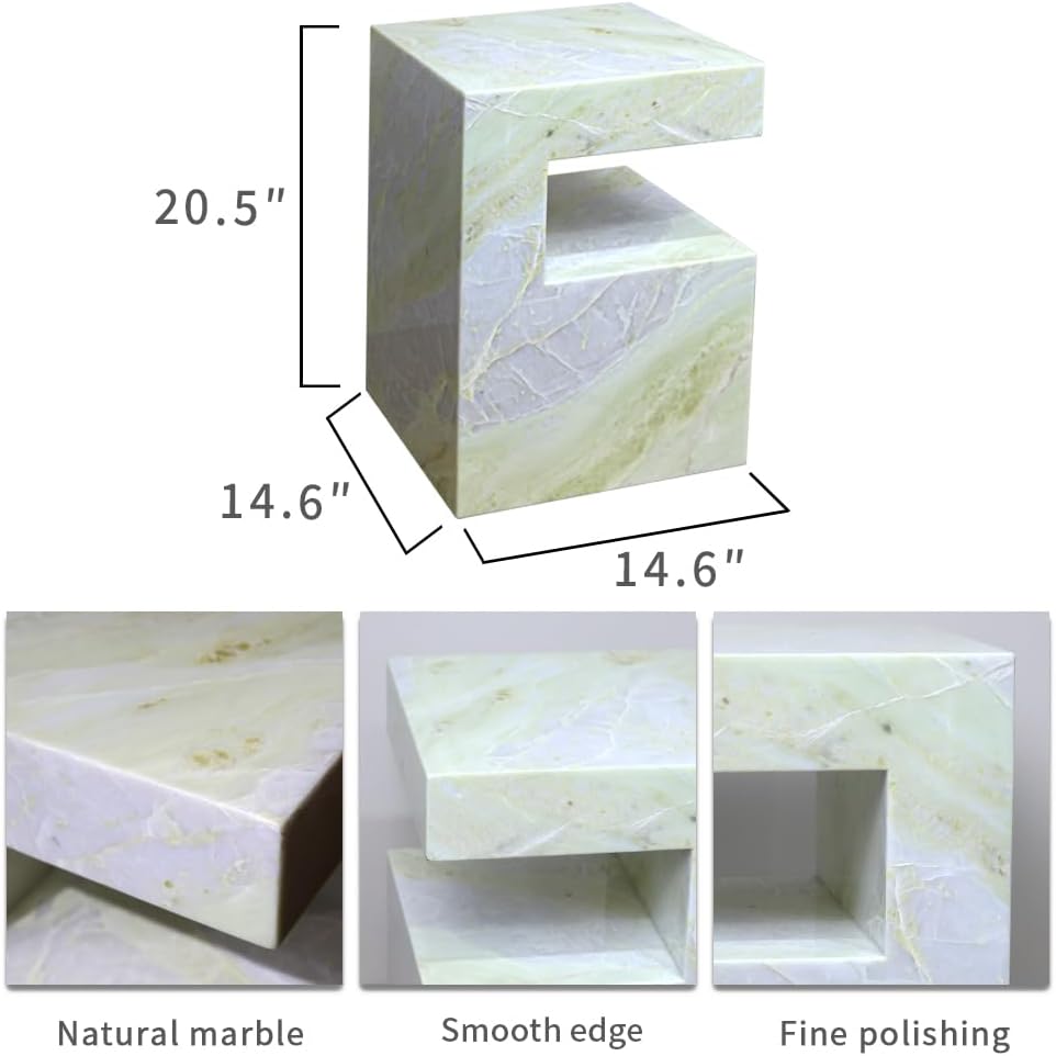 Natural Marble C-Shaped End Table, Luxurious Handmade Coffee Table Suitable f...