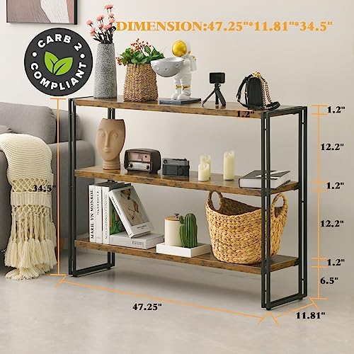 HCHQHS 3-Tier Rustic Wood and Metal Industrial Bookshelf for Home Office, Bed...