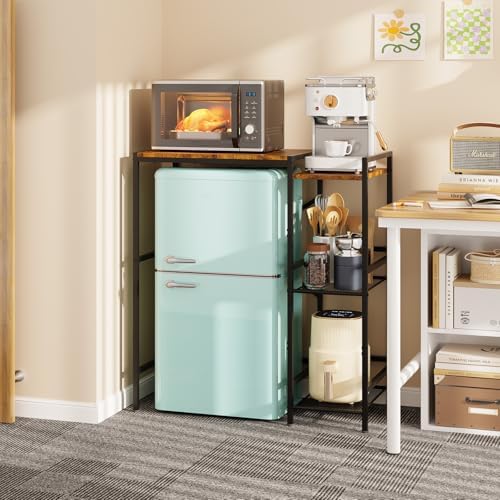 Mini Fridge Stand with Storage Shelves Dorm Microwave Stand Reversible