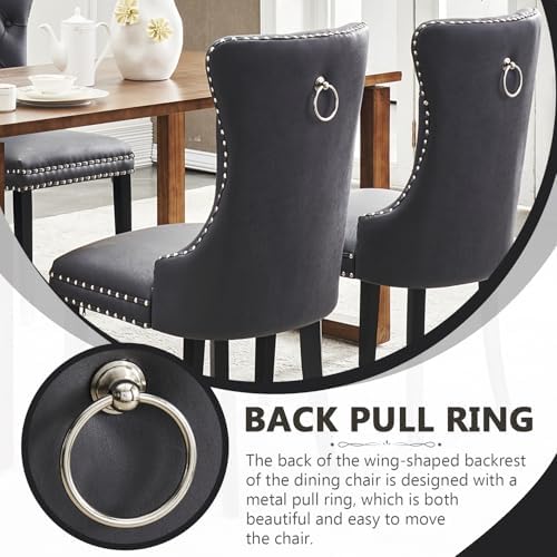 Leather Dining Chairs, Upholstered Dining Room Chairs, Black, Set of 6