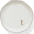 HOME SMILE Initials Ring Dish Jewery Tray with Personalized T-Monogrammed Engagement Wedding Gifts for Friends,Sister,Birthday Christmas Gifts for Women,Ceramic White